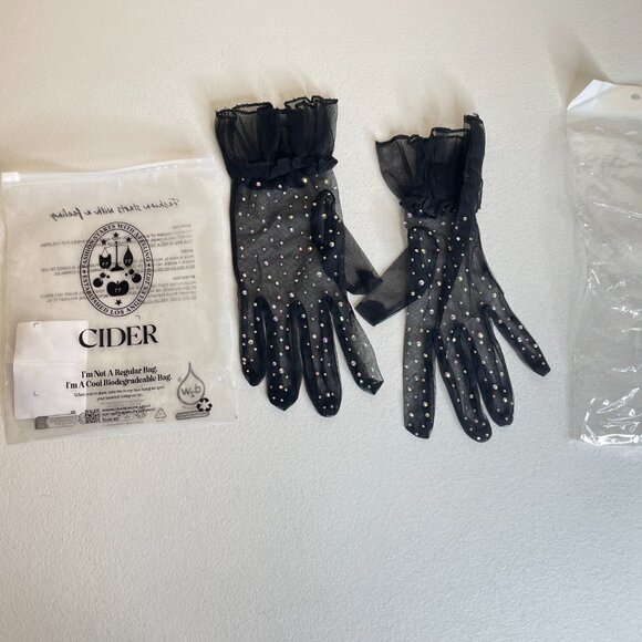 New Black Rhinestone Tulle Gloves - Picture 9 of 12
